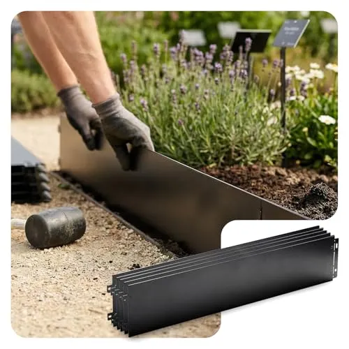 VOUNOT® Rasenkante Metall 5m, verzinkt Beeteinfassung Beetumrandung Mähkante, Länge 100cm Höhe 18cm, 5 Stück, Schwarz
