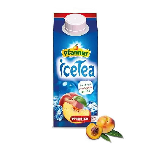 Pfanner Eistee Pfirsich – Direkt aufgebrühter Schwarztee kombiniert mit Pfirsichsaft in nachhaltiger to go Verpackung (1 x 750 ml)