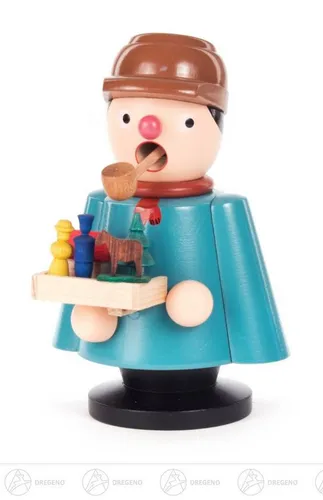 Räuchermann Spielzeughändler 11,5 cm aus dem Erzgebirge - Traditioneller Räuchermann aus hochwertigem Holz, ideal für festliche Anlässe. Mit liebevollen Details und buntem Design bringt er weihnachtlichen Charme in jedes Zuhause.