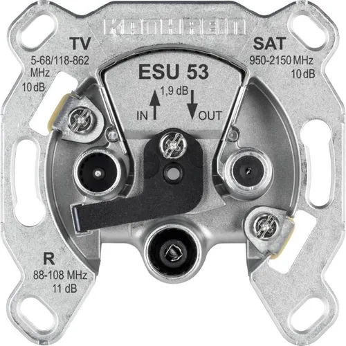 Kathrein ESU53 programierbare Einkabel-Dose 10dB - Durchschleifdose für Einkabelsysteme, ideal für SAT-Anlagen mit 3 Ausgängen und 10 dB Anschlussdämpfung, sorgt für optimale Signalübertragung.