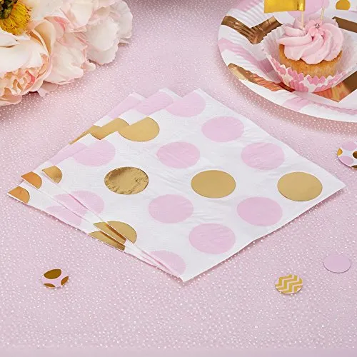 Premium Weddings Papierservietten Punkte rosa Gold 33 x 33 cm 16 Stück - Hochzeitsservietten Hochzeit Servietten Baby Shower Babyparty Kindergeburtstag Dots rosa Gold