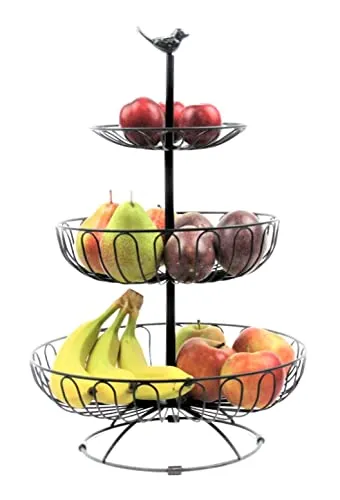 3-stöckige Obst Etagere - dekorativer Obstkorb in Schwarz - Tortenständer & Etageren – stilvolle 3-stöckige Obst Etagere aus mattem Metall, ideal für Innenräume, Garten und Balkon. Einfach zu füllen und ein echter Blickfang!