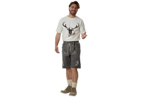 Trachtenhose Luka - 50 - Moderne Trachtenhose im klassischen Lederhosen-Look aus weichem Fleece, ideal für Volksfeste und Freizeit. Mit eleganten Edelweiß-Stickereien und praktischen Hosentaschen für höchsten Tragekomfort.