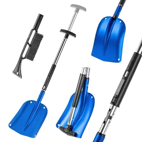 KADAX 3in1 Eisschaufel mit T-Griff, Klappbarer Eiskratzer für Auto, Universalschieber für Schnee, Schneeschaufel, tragbarer Schneeräumer, Schneeschieber (Blau)