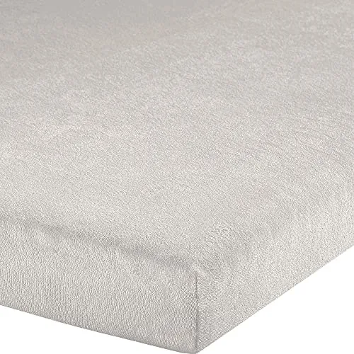 Erwin Müller Topper-Spannbettlaken Frottee-Stretch Silber 90x190 cm - Spannbetttuch für Topper mit Rundumgummi, pflegeleicht und formstabil, ideal für eine faltenfreie Passform und eine angenehme Liegefläche aus reiner Baumwolle.