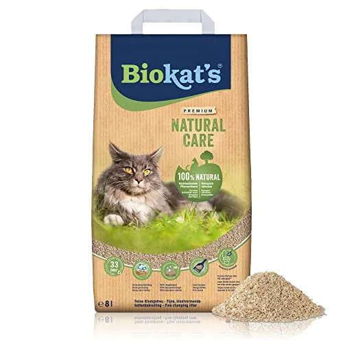 Biokat's Natural Care Katzenstreu - 100% natürliche und klumpende Pflanzenfasern - Katzenstreu aus biologisch abbaubaren Pflanzenfasern, die feste Klumpen bilden und unangenehme Gerüche effektiv binden. Hygienische Entsorgung über die Toilette möglich.