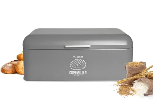 Großer Brotkasten aus Metall im Retro Look - Brotkasten in Grau aus robustem Metall, ideal für die stilvolle Aufbewahrung von Brot und Gebäck, mit praktischem Rollverschluss für einfachen Zugang.