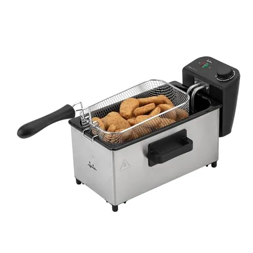 JATA JEFR1678 Fritteuse, Öl, 4 l, 2.000 W, einstellbares Thermostat mit Leuchtanzeigen, Kaltzone für sauberes und geruchloses Öl, abnehmbar, einfache Reinigung, Körper und Deckel aus Edelstahl