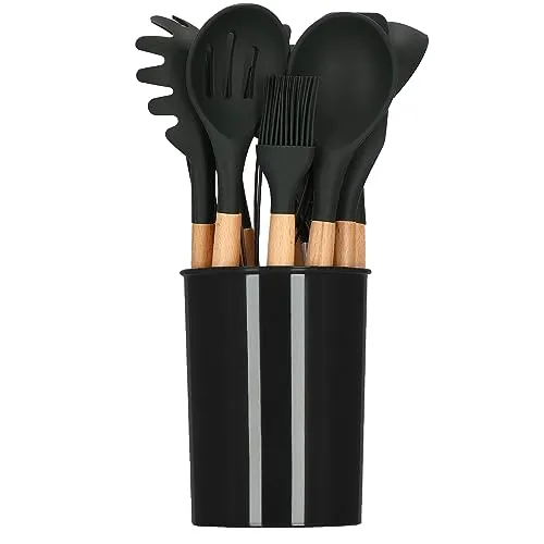 SPRINGOS Küchenhelfer Set 12 Stk. Zubehör für Kochen und Backen Grundausstattung Küche Kochhelfer Bambus Silikon