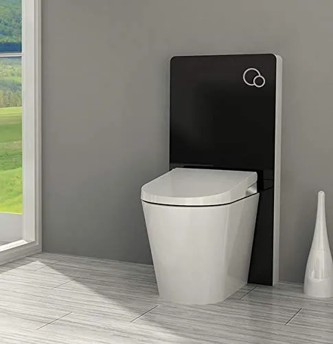 Schwarzglas Sanitärmodul für Stand-WC - Modernes Aufputz-Vorwandelement für Stand-WCs aus 8 mm dickem Sicherheitsglas, mit schwitzwasserisoliertem Spülkasten und 2-Mengen Spülung für optimale Hygiene und Design.
