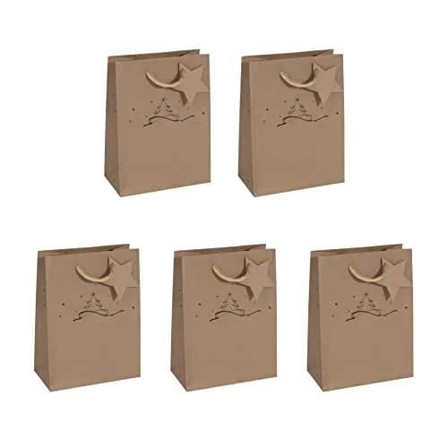 Sigel GT038/5 mittelgroße Geschenktüten aus Kraftpapier, 5er Set, 23 x 17 cm, braun, 