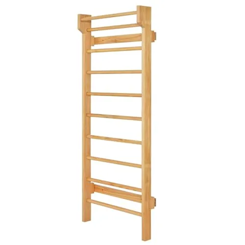 COSTWAY Sprossenwand Holz: Kletterwand mit Klimmzugstange - Turntrainingsgerät für die ganze Familie, belastbar bis 150 kg, aus hochwertigem Kiefernholz, ideal für effektives Training und einfache Turnübungen.