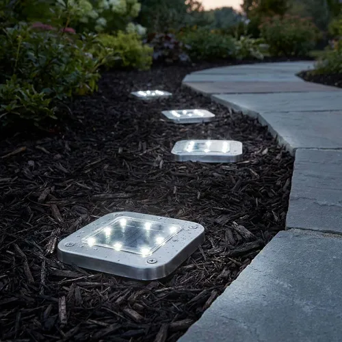 Solarlampe Bodenleuchte 4er Set – Edelstahl & Kunststoff, LED kaltweiß