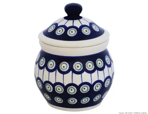 Original Bunzlauer Marmeladentopf 0.42 Liter im Dekor 8 - Hochwertiger Serviergeschirr Marmeladentopf aus handgefertigter Bunzlauer Keramik, bleifrei und cadmiumfrei, ideal für stilvolle Tischdekoration.