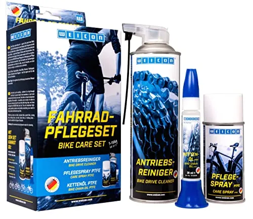 WEICON Fahrrad-Pflegeset 3-teilig - Reinigen, Schützen und Schmieren für alle Fahrräder - Fahrrad-Pflegemittel - Das 3-teilige Set sorgt für langanhaltende Pflege und Schutz deines Fahrrads. Ideal für alle Arten von Bikes, entfernt Schmutz und sorgt für ein glänzendes Finish.