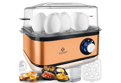 KESSER Eierkocher für 1 bis 8 Eier, Edelstahl 500W - Eierkocher für bis zu 8 Eier mit einstellbarem Härtegrad, akustischem Signal und spülmaschinengeeigneten Teilen – ideal für schnelles Frühstück!