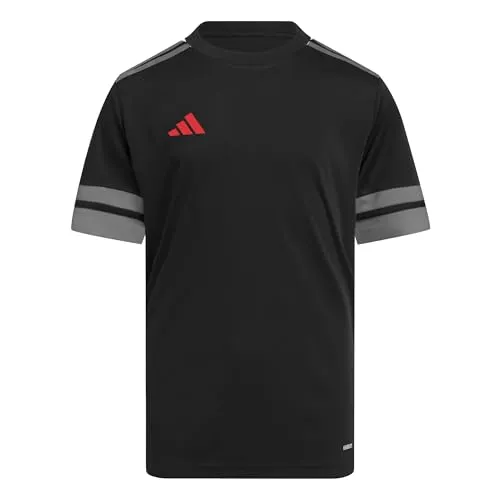 adidas Unisex Kinder SQUADRA25 Jersey, Black/Team Grey Four/Pure Ruby, 7-8 Years - Trainingsbekleidung mit regulärer Passform, aus 100% recyceltem Polyester und AEROREADY für optimale Feuchtigkeitsregulierung.