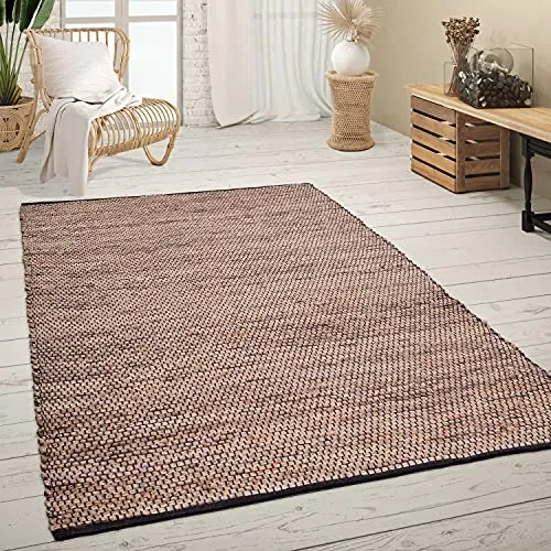 Paco Home Teppich Wohnzimmer Kurzflor Jute Handgewebt - Teppich aus 60% Jute, 30% Wolle, 10% Baumwolle mit modernem Ethno-Muster, CARE & FAIR zertifiziert, ideal für ein gemütliches Ambiente in jedem Raum.