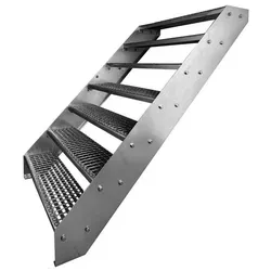 Kaminbau Mierzwa Außentreppe Premium Treppe Verzinkt mit und ohne Geländer, für Geschosshöhen bis 133.00 cm, Stufen Gitterroststufen nach DIN 24531, (Höhe 133 cm, Stufenbreite und Geländerart wählbar), Gartentreppe Stahltreppe Wetterfest Rostfrei Feuer-Verzinkt Rutschfest silberfarben Ø 120.00 cm