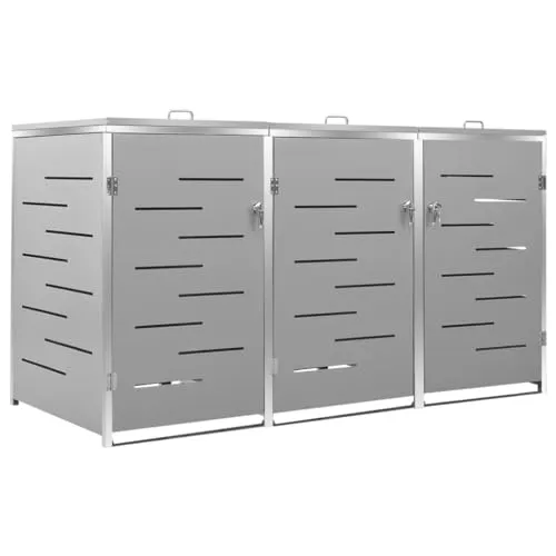 vidaXL Mülltonnenbox für 3 Tonnen aus Edelstahl - Mülltonnenbox für 3 Tonnen, wetterfest und mit elegantem Edelstahl-Design für einen ordentlichen Außenbereich.