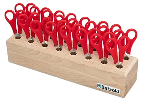 Betzold Scherenblock mit 16 Bastelscheren im Holzständer - IDEALE BASTELAUSSTATTUNG: 16 hochwertige Bastelscheren für kreative Projekte, perfekt für Kindergarten und Zuhause. Der praktische Holzständer sorgt für Ordnung und schnellen Zugriff.