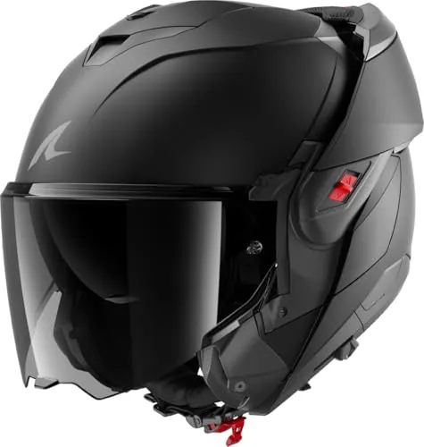Shark OXO Dark Shadow Edition Matt Schwarz Gr. L 59/60 - Motorradhelm mit ECE.2206 und P/J-Zulassung für maximale Sicherheit. Einfacher Wechsel zwischen Integral- und Jet-Helm, hervorragende Aerodynamik und Panorama-Sichtfeld.