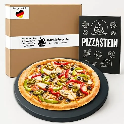 Megrill Pizzastein Rund 380x10mm Cordierit – Glasierter Pizza Stein für Holzkohle & Gasgrill, Hitzebeständig & Leicht zu Reinigen, Perfekt für Knusprige, Luftige Pizzaböden – Made in Germany
