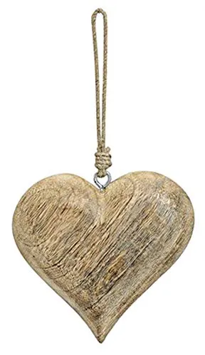 TEMPELWELT® Deko Anhänger Herz Herzchen 15 cm, Mango Holz Massiv, Dekoherz Zum Anhängen Herzanhänger für Fensterdeko Wanddeko Türdekoration
