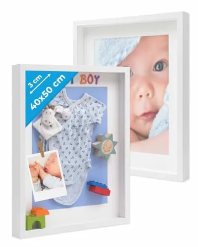 PHOTOLINI Bilderrahmen 2er Set 3D-Rahmen mit Passepartout - Einzelrahmen für Objekte bis 3 cm Tiefe, mit flexiblem Innenrahmen und schrägschnitt-Passepartout für kreative Gestaltung und stilvolle Präsentation.