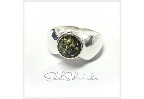 Edelschmiede925 Silberring schlichter Bernsteinring 925 m rundem Cabochon Größe 61