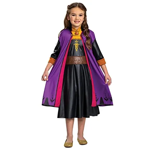 Anna Traveling Classic Kostüm (EU) - Kostüme für Kinder, wunderschönes Reiseoutfit mit ikonischem schwarzen Kleid und lila Umhang, perfekt für kalte Tage und große Abenteuer!