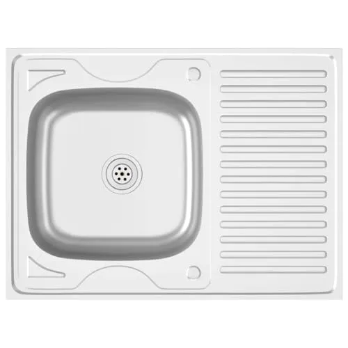 vidaXL Edelstahl Spüle mit Abtropffläche 800x600 mm - Silber - Sanitäranlagen & Zubehör, hitzebeständige und kratzfeste Edelstahlspüle mit seitlicher Abtropffläche für mehr Platz beim Geschirr trocknen, perfekt für die Küche.