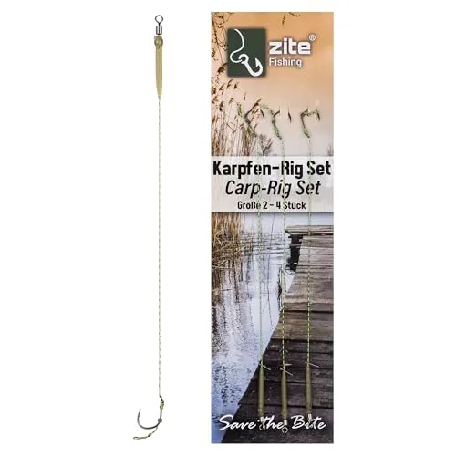 Zite Fishing Karpfen-Rigs Set | Karpfen Vorfachhaken Größe 2-8 | 4er-Packs | Haar-Montage für Boilies Karpfen-Angeln | Gebundene Geflochtene Schnur | Ready2Fish Hair Rigs mit Karpfenhaken & Wirbel (2)