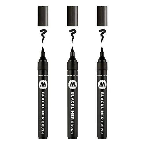 Molotow Blackliner Brush (Pinselspitze, permanente, dokumentenechte Tinte) schwarz, 1 Stück (3er Pack)