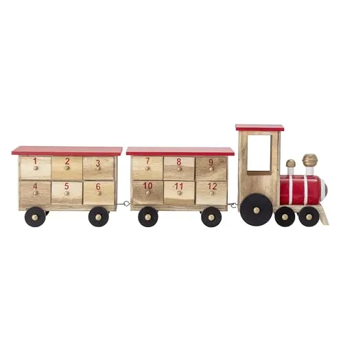 Bloomingville Grunk Adventskalender - Eisenbahn aus Holz - Adventskalender aus Holz in Form einer Eisenbahn, wiederverwendbar und ideal für Kinder von 5-12 Jahren. Perfekt für die Vorfreude auf Weihnachten!