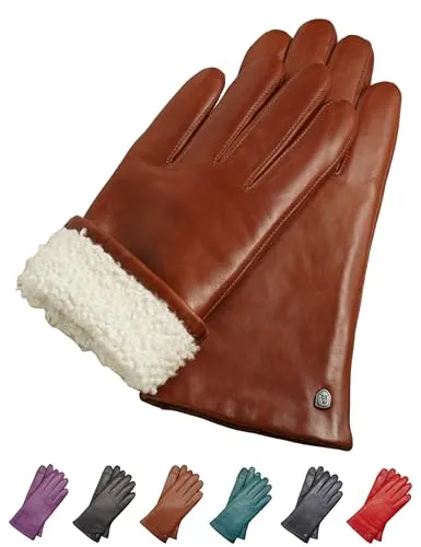 AKAROA ESTD 2019 Lederhandschuhe Damen MIA, Touchscreen Funktion, italienisches Leder, Futter aus original Neuseeland Lammfell, 4 Größen S - XL, cognac, XL - 8,5