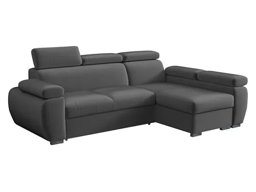 Mirjan24 Ecksofa Boston Mini - Ecksofa mit Schlaffunktion und Bettkasten, 200x130 cm Schlaffläche, verstellbare Kopfstützen für optimalen Komfort – ideal für kleine Wohnräume.