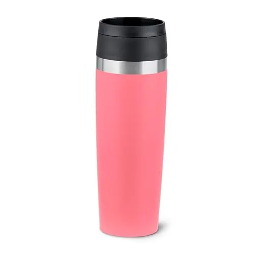Emsa N2023950 Travel Mug Classic Isolierbecher 0,5 Liter, neuer Komfort Schraubverschluss, Pulverbeschichtung, Edelstahl, 360 Grad Trinköffnung, Rosa