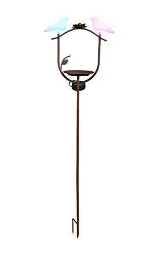 Bonetti Vogeltränke mit LED-Vogel-Paar und Erdspieß | aus Metall | solarbetrieben | bunt beleuchtet