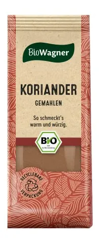 BioWagner - Bio Koriander gemahlen | würziges Aroma für Currygerichte, Weihnachtsgebäck oder eingekochtes Obst | naturbelassene Bio-Zutaten | recyclebare Verpackung | 40 g
