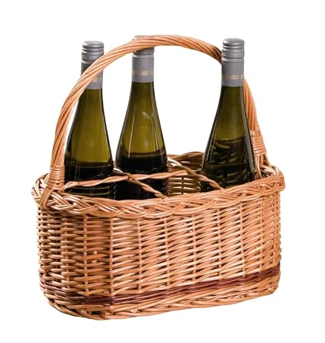 Dekoleidenschaft Flaschenkorb Rustico aus Weide für 6 Flaschen, Flaschenträger, Getränketräger, Getränkekorb
