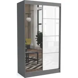 Brent - Kleiderschrank mit Spiegel Suzan, Schlafzimmerschrank mit 1 Kleiderstange und Einlegeböden für Kleidung, 120x215x60 cm, Grau Matt - Grau/Weiß