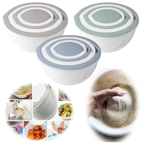 LS-LebenStil 5-fach Rührschüssel Set 0,4-4,4L Rund stapelbar mit Deckel Küche Salatschüssel Frischhaltedose Teigschüssel Hefeteigschüssel