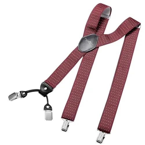 DonDon Hosenträger Herren extra stark gepunktet rot weiß 3,5 cm Hosenträger Herren breit in Y-Form lang - Starke Clips passend für Anzug Jeans Chinos Vintage Rockabilly Suspenders