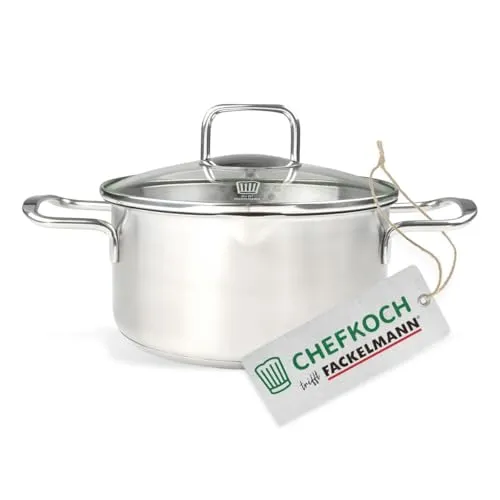 FACKELMANN Chefkoch Topf Ø20 cm München aus Edelstahl - Kochtöpfe mit praktischer Ausschüttfunktion und integrierter Öl-Dosierskala für fettfreies Kochen – geeignet für alle Herdarten, auch Induktion.