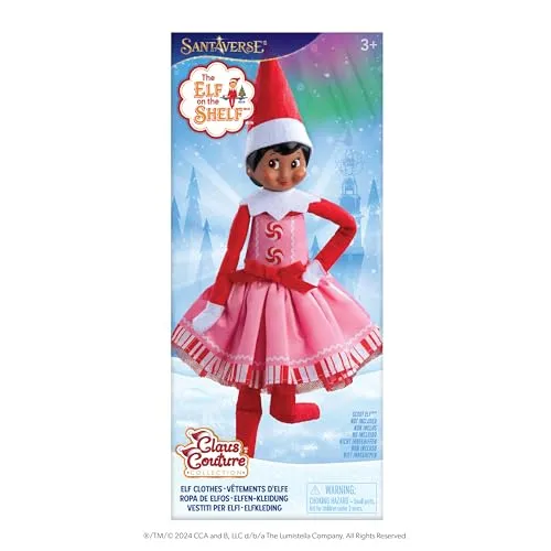 The Elf on The Shelf® Claus Couture® Pink Peppermint | Glitzerndes Tüllkleid & Pfefferminzstreifen-Oberteil | Scout Elf Outfit