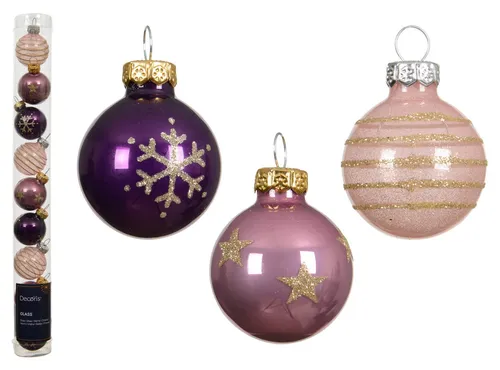 Kaemingk Weihnachtsbaumkugel, Weihnachtskugeln Glas mit Motiven 3cm 9er Set Lila / Rosa Mix