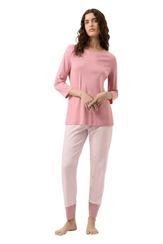 Mey Nachtwäsche Simple Stripes Damen Schlafanzug Bridal Rose M(40) - Eleganter 2-teiliger Pyjama in legerer Passform. Unifarbenes Shirt mit 3/4-Arm und Rundhalsausschnitt, kombiniert mit einer Hose im modischen Streifen-Look.