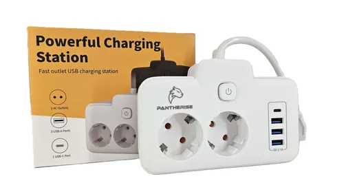 Pantherise Wall Charge 6in1 Steckdosenleiste 2 Steckdosen 3x USB-A 1x USB-C