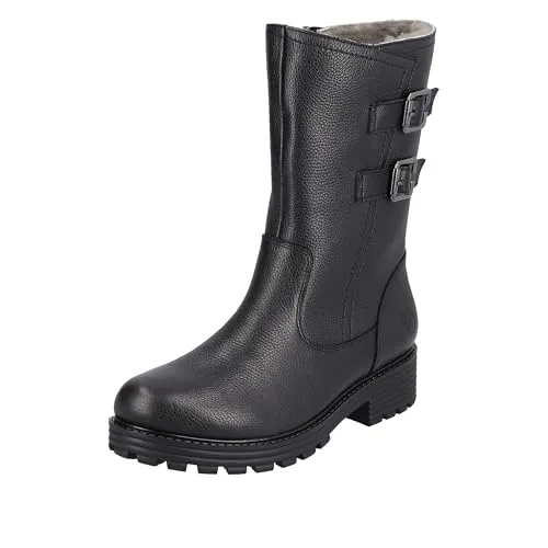 Remonte Weitschaftstiefel Damen 313638 Schwarz 39 EU - Wanderschuhe aus hochwertigem Glattleder, wasserabweisend und atmungsaktiv dank Remonte-TEX. Mit warmem Lammfellfutter und herausnehmbarem Fußbett für optimalen Komfort.